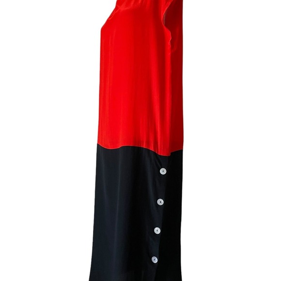 Vintage Carole Little Saint Tropez Orange-Red Black Colorblock Silk Dress Size 6 - Picture 2 of 6